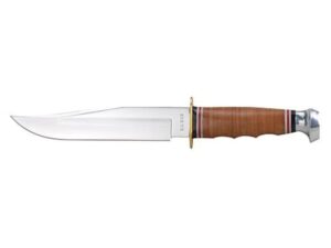 KA-BAR Bowie Knife 6.938″ Stainless Clip Point Blade Stacked Leather Handle with Leather Sheath For Sale