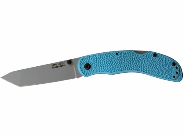 KA-BAR Corser Folding Knife 3.5″ Tanto Point AUS-8A Stainless Stainless Blade Polymer Handle Blue For Sale
