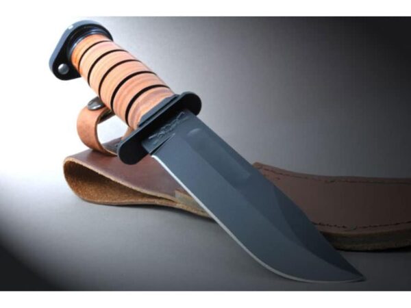 KA-BAR Dog’s Head Fixed Blade Knife 7″ Clip Point 1095 Cro-Van Steel Blade Leather Handle For Sale