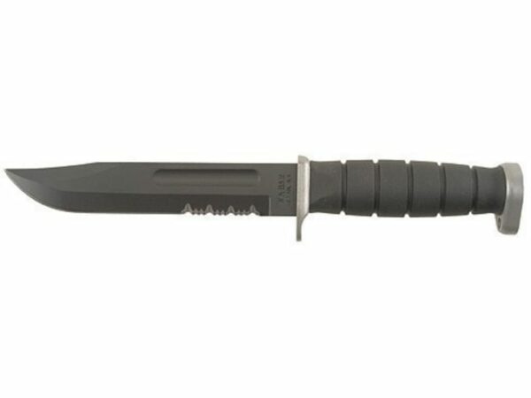 KA-BAR Extreme Fighting/Utility Knife 7″ Serrated D2 Steel Clip Point Blade Gray Kraton Handle Black with Leather Sheath For Sale