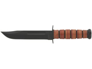 KA-BAR Mil-Spec USMC Fighting/Utility Knife 7″ Carbon Steel Clip Point Blade Black Stacked Leather Handle with Leather Sheath For Sale