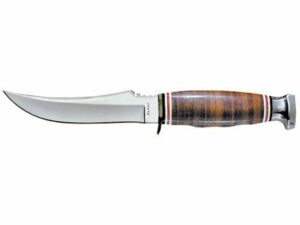 KA-BAR Skinner Field Fixed Blade Hunting Knife 4.375″ AUS 6 Stainless Steel Clip Point Blade Stacked Leather Handle with Leather Sheath For Sale