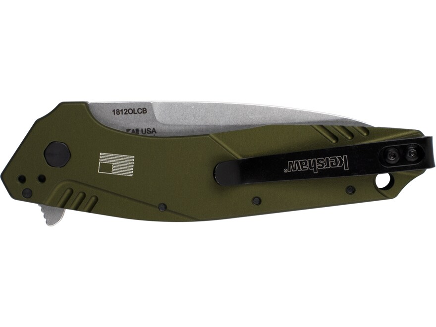 Kershaw Dividend Folding Knife 3″ Drop Point N690 Stonewashed Blade Aluminum Handle Olive Drab For Sale