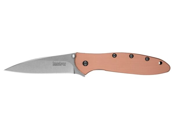 Kershaw Leek Folding Knife 3″ Wharncliffe CPM154 Stonewashed Blade Copper Handle For Sale