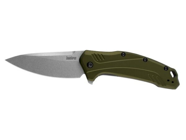 Kershaw Link Folding Knife 3.25″ Drop Point CPM-20CV Stonewashed Blade 6061 T6 Aircraft Grade Aluminum Handle Olive Drab For Sale