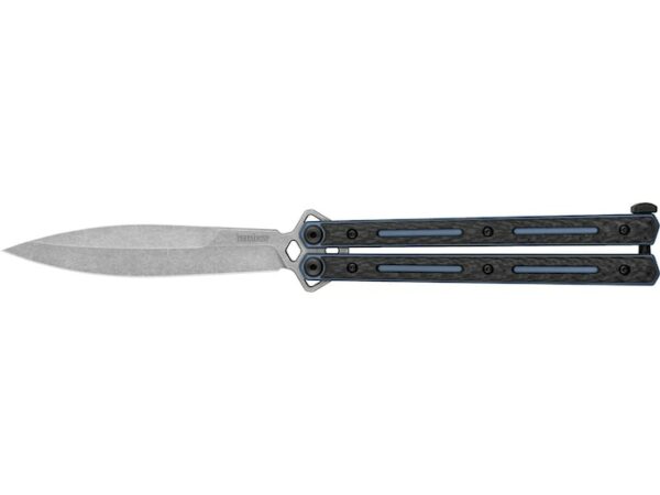 Kershaw Lucha Folding Knife 4.6″ Spear Point CPM-20CV Stonewashed Blade Carbon Fiber/Titanium Handle Black/Blue For Sale