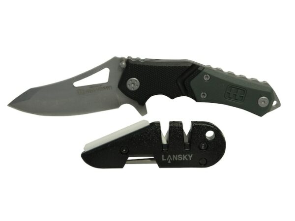 Lansky Responder Folding Knife Combo 3.5″ Drop Point 440C Stainless Steel Blade with Blademedic Knife Sharpener For Sale