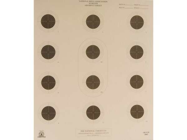 NRA Official Air Rifle Targets AR-5/10 10 Meter Air Rifle Paper Pack of 100 For Sale