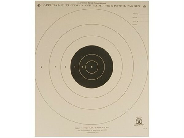 NRA Official Pistol Targets B-5 20 Yard Timed and Rapid Fire Paper Pack of 100 For Sale