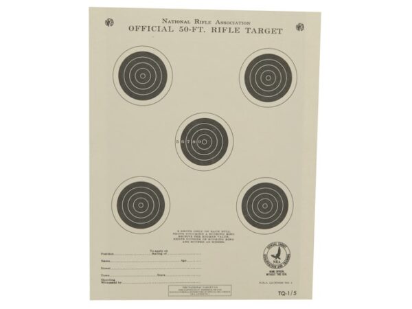 NRA Official Smallbore Rifle Training Targets TQ-1/5 50′ Paper Package of 100 For Sale