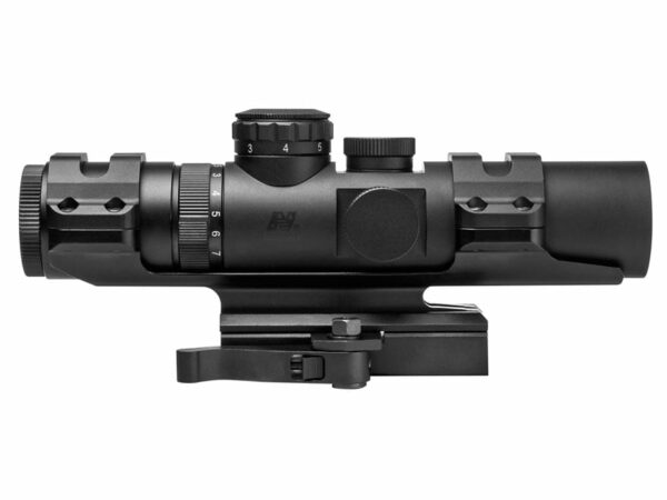 NcStar XRS Series Compact Rifle Scope 34mm Tube 2-7x 32mm Blue Illuminated Mil-Dot Reticle with Weaver and Carry Handle Mount Black For Sale
