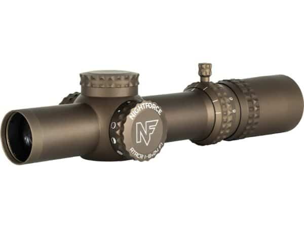 Nightforce ATACR F1 Rifle Scope 34mm Tube 1-8x 24mm 1/10 Mil-Radian Adjustment Daylight Illumination Integrated Power Throw Lever FC-DMX Reticle Dark Earth For Sale