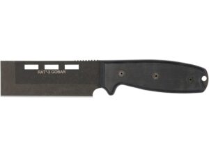 Ontario RAT 3 Gobar Fixed Blade Knife 3.5″ Cleaver High Carbon Black Magnesium Phosphate Blade Micarta Handle Black For Sale