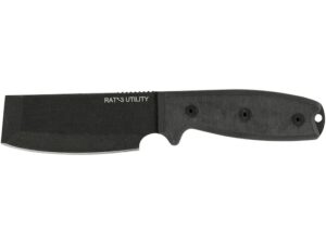 Ontario RAT 3 Utility Fixed Blade Knife 3.4″ Cleaver High Carbon Black Magnesium Phosphate Blade Micarta Handle Black For Sale