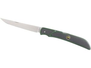 Outdoor Edge Fish & Bone Folding Knife 5″ Fillet Point 440A Stainless Blade Zytel with TPR inserts Handle Black/Green For Sale