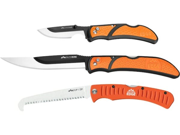 Outdoor Edge RazorGuide Pak Knives & Folding Saw Combo Orange For Sale