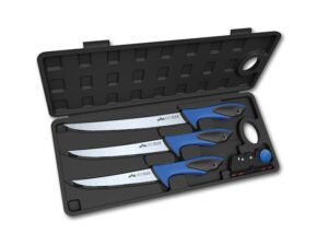 Outdoor Edge Reelflex Pak Fixed Blade Fillet Knifes 3- Pack TPR Handle Blue with Black Rubber Inserts For Sale