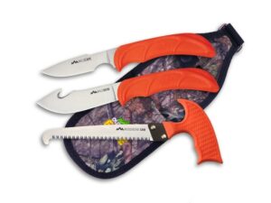 Outdoor Edge Wild-Guide 3-Piece Hunting Knife Combo Stainless Steel Blades TPR Handles Orange For Sale