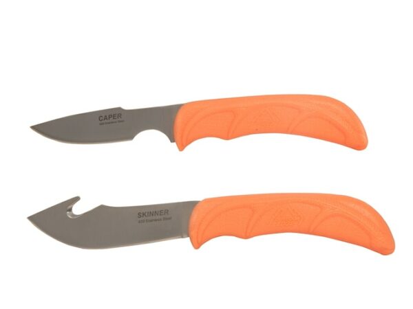Outdoor Edge Wild-Pair Fixed Blade Gut Hook Knife and Fixed Blade Boning Knife 420 Stainless Blades TRP Handle Orange For Sale