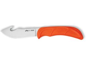 Outdoor Edge Wildskin Fixed Blade Knife 4″ Drop Point with Gut Hook 420J2 Stainless Blade TPR Overmold Handle Orange For Sale