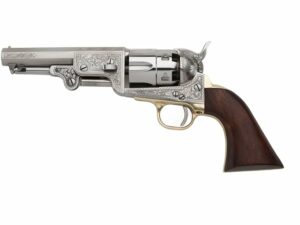 Pietta 1851 Navy US Marshal Black Powder Revolver 44 Caliber 4.78″ Barrel Engraved Steel Frame Walnut Grip Polished Steel For Sale