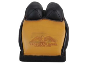 Protektor Deluxe Double Stitched Bunny Ear Rear Shooting Rest Bag with Heavy Doughnut Bottom Leather Black and Yellow Filled For Sale