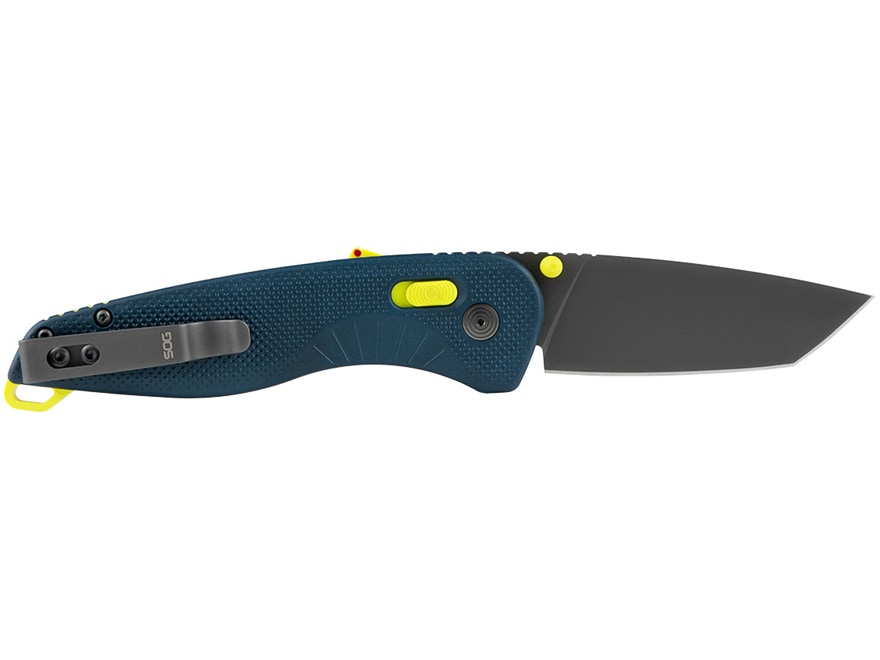 SOG Aegis AT Folding Knife 3.1″ Tanto Point Cryo D2 Gray Blade Glass Reinforced Nylon (GRN) Handle Indigo/Acid For Sale