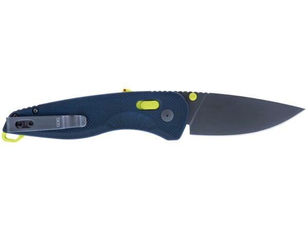 SOG Aegis AT Folding Knife 3.7″ Drop Point Cryo D2 Black Blade Glass Reinforced Nylon (GRN) Handle Indigo/Acid For Sale