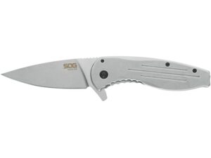 SOG Aegis FLK Folding Knife 3.4″ Drop Point 8Cr13MoV Stainless Stonewashed Blade Stainless Steel Handle Gray For Sale