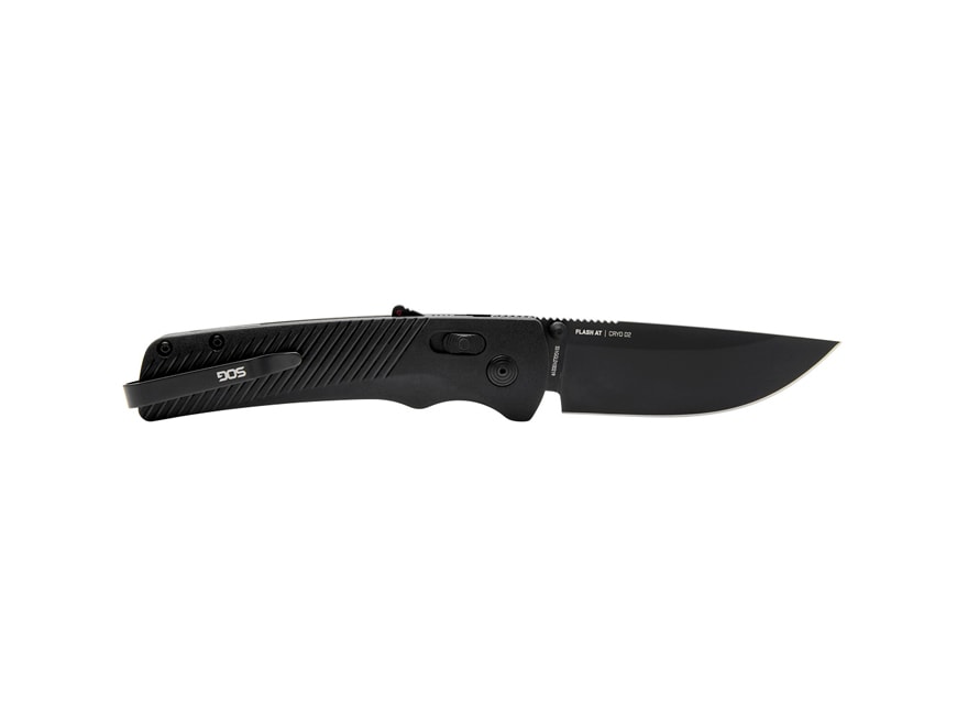 SOG Flash AT Folding Knife 3.4″ Drop Point Cryo D2 Black Blade Glass Reinforced Nylon (GRN) Handle Black For Sale