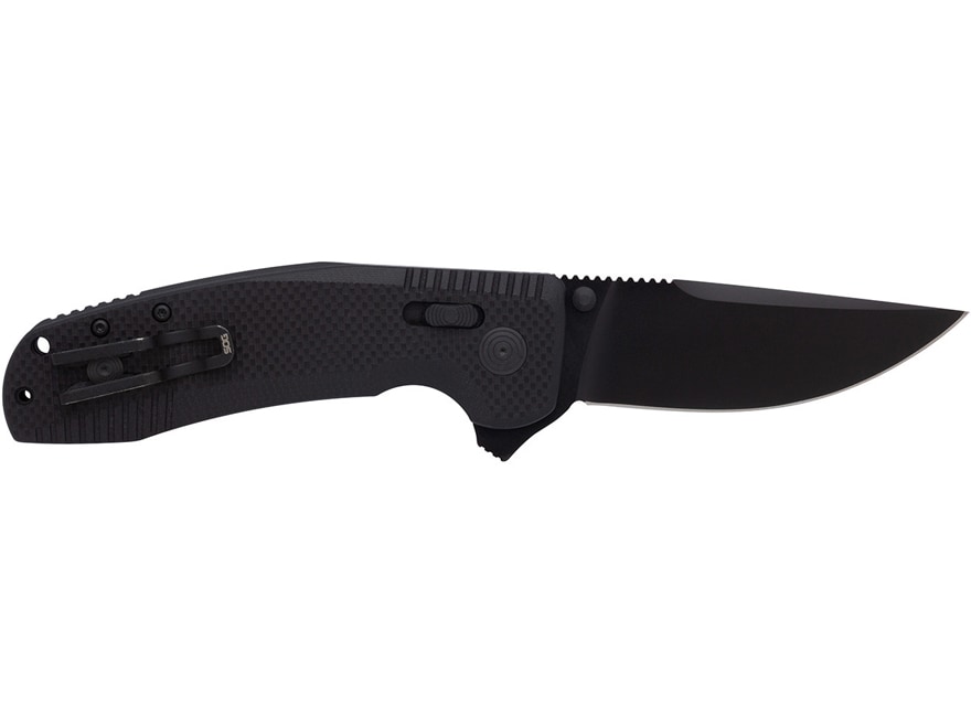 SOG SOG-TAC XR Folding Knife 3.3″ Drop Point Cryo D2 Black Blade G-10 Handle Black For Sale