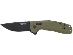 SOG SOG-TAC XR Folding Knife 3.3″ Drop Point Cryo D2 Black Blade G-10 Handle Olive Drab For Sale