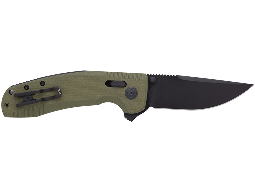 SOG SOG-TAC XR Folding Knife 3.3″ Drop Point Cryo D2 Black Blade G-10 Handle Olive Drab For Sale