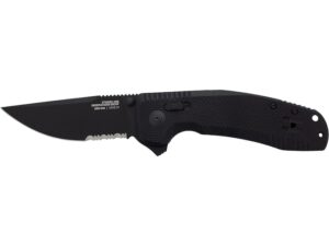 SOG SOG-TAC XR Folding Knife 3.39″ Partially Serrated Clip Point Cryo D2 TiNi Blade G-10 Handle Black For Sale