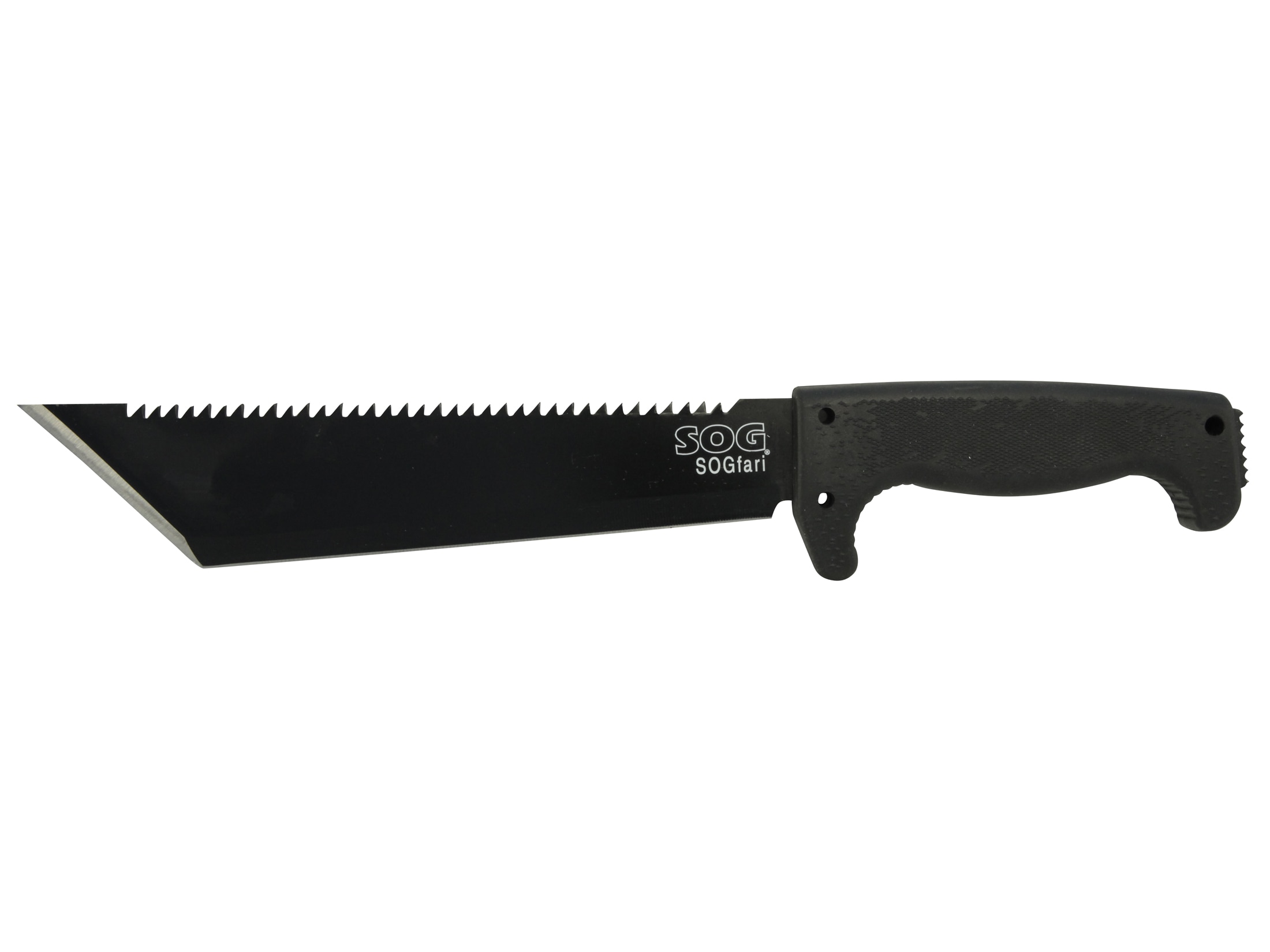 SOG SOGFari Machete 10″ Tanto 3Cr13 Stainless Steel Black Powder Coated Blade Kraton Handle Black For Sale