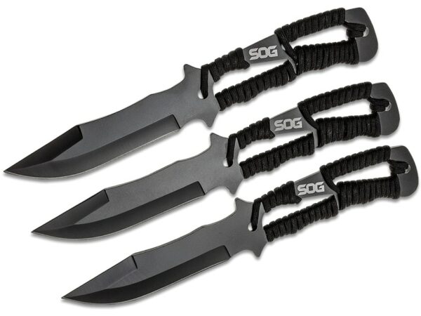SOG Throwing Knives Fixed Blade 4.4″ Spear Point 420 Stainless Blades Paracord Handles Black Pack of 3 For Sale