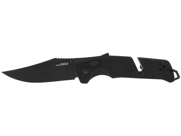 SOG Trident AT Folding Knife 3.7″ Clip Point Cryo D2 Black Blade Glass Reinforced Nylon (GRN) Handle Black For Sale