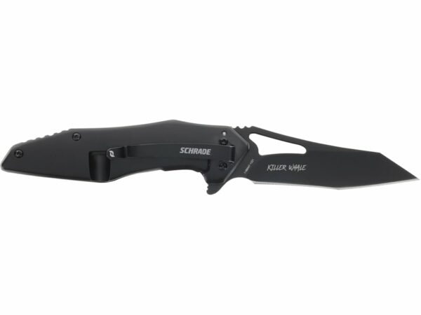 Schrade Killer Whale Folding Knife 3.5″ Modified Wharncliffe AUS-10 Black Oxide Blade Aluminum Handle Black For Sale