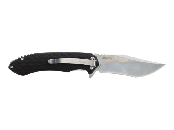 Schrade Scramble Folding Knife 3.5″ Drop Point Recurve AUS-10 Satin Blade Aluminum Handle Black For Sale