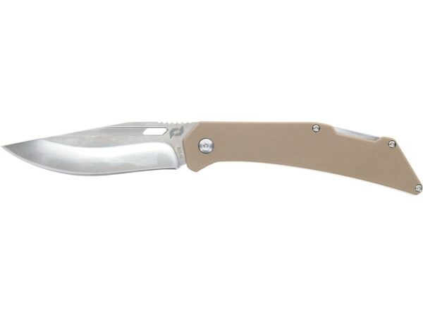 Schrade Slingshot Folding Knife 4″ Clip Point AUS-10 Satin Blade G-10 Handle Tan For Sale