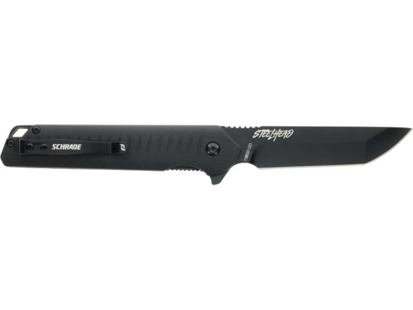 Schrade Steelhead Folding Knife 3.5″ Tanto Point AUS-10 Black Oxide Blade G-10 Handle Black For Sale