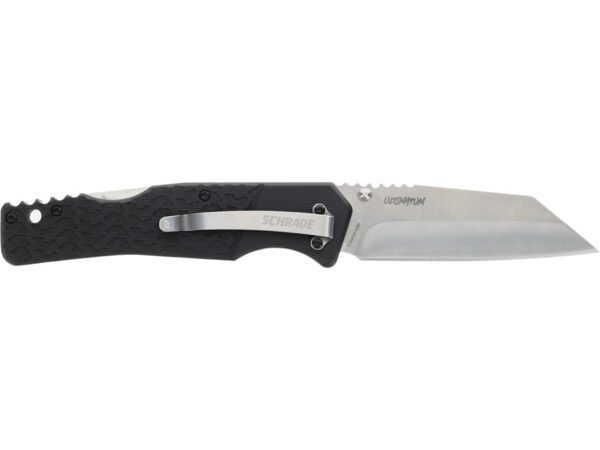 Schrade Ultimatum Folding Knife 3.5″ Wharncliffe AUS-10 Satin Blade G-10 Handle Black For Sale