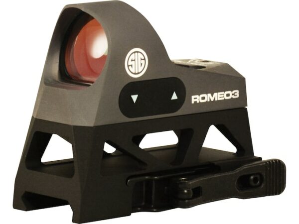 Sig Sauer ROMEO3 Reflex Sight 1x 25mm 1 MOA Adjustments 3 MOA Dot Reticle Picatinny-Style Full Co-Witness Mount Graphite For Sale