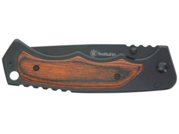 Smith & Wesson 1147091 Folding Knife 3.7″ Drop Point 8Cr13MoV Stainless Black Blade Wood Handle Brown For Sale