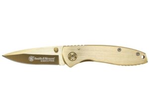 Smith & Wesson Executive Frame Folding Pocket Knife 2.8″ Gold Drop Point 7Cr17MoV High Carbon Stainless Steel Blade Handle Gold For Sale