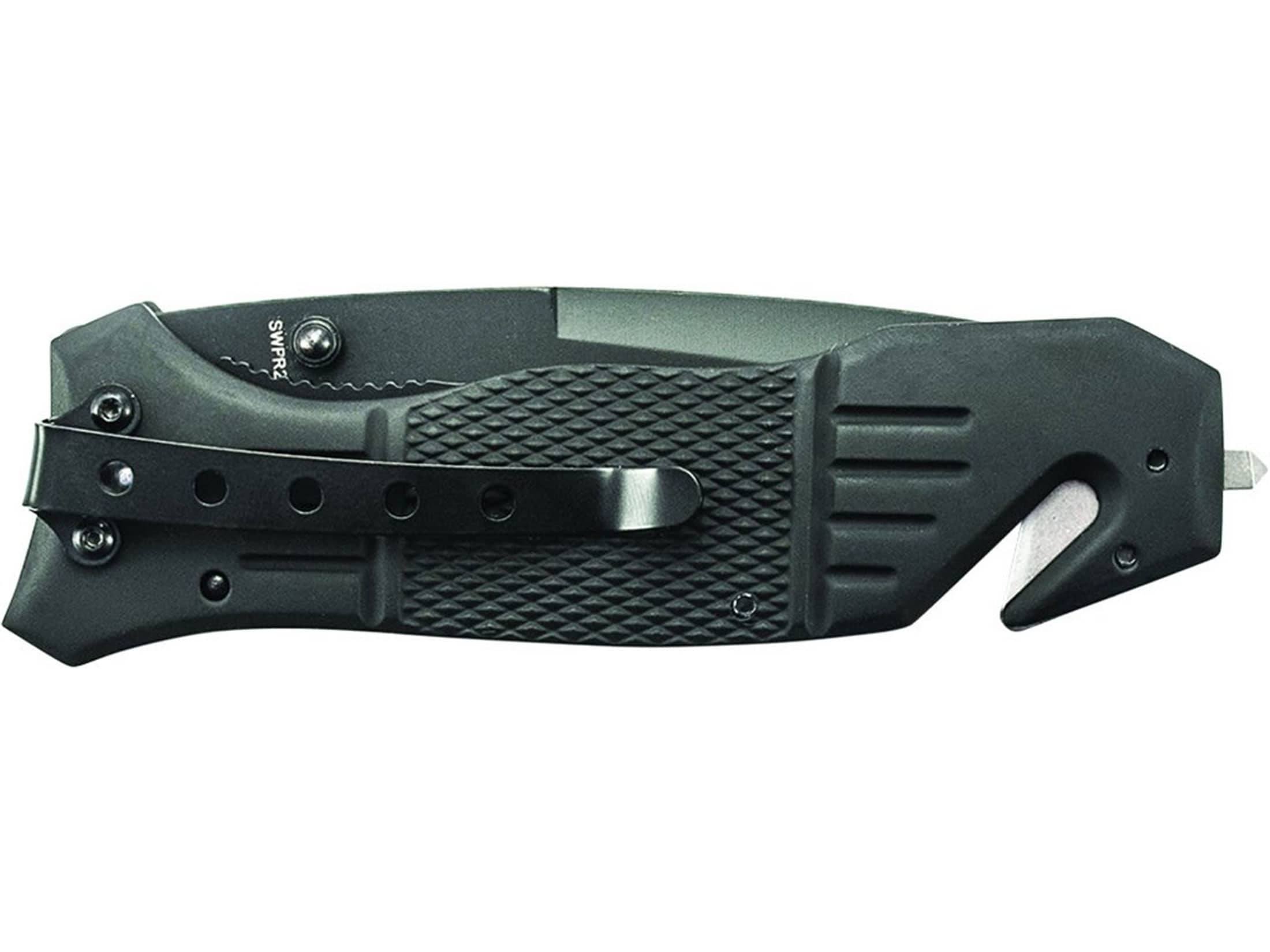 Smith & Wesson Extreme Ops Folding Pocket Knife 3.3″ Tanto Point 7Cr17 High Carbon Stainless Steel Blade with Belt Cutter Alminum Handle Black For Sale