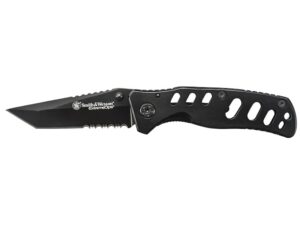 Smith & Wesson Extreme Ops Folding Pocket Knife 3.38″ Black Tanto Point Partially Serrated 7Cr17 High Carbon Stainless Steel Blade Skeletonized Handle Black For Sale