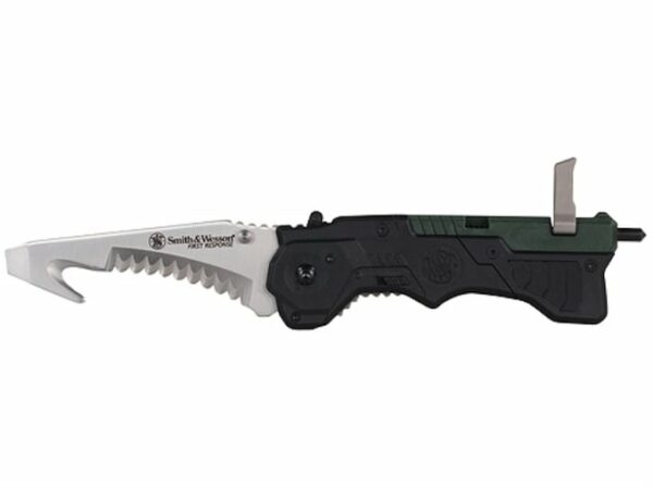 Smith & Wesson First Response Folding Pocket Knife 3.375″ Rescue 4034 Stainless Steel Blade Nylon Handle Green and Black For Sale