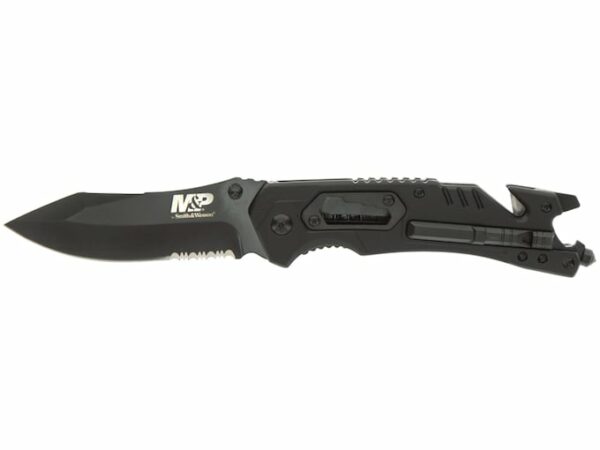 Smith & Wesson M&P Dual Knife & Tool Assisted Opening Folding Pocket Knife 3.5″ Black Drop Point Partially Serrated 8Cr13MoV Stainless Steel Blade Rubberized Polymer Handle Black For Sale