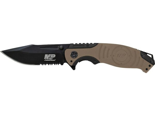Smith & Wesson M&P SWMP13 Folding Knife 3.5″ Serrated Clip Point 8Cr13MoV Stainless Steel Blade Aluminum and Rubber Handle For Sale